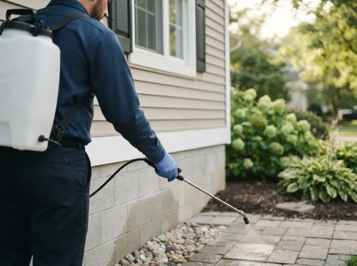 Pest control technician inspecting a home in Bridgeport, NE